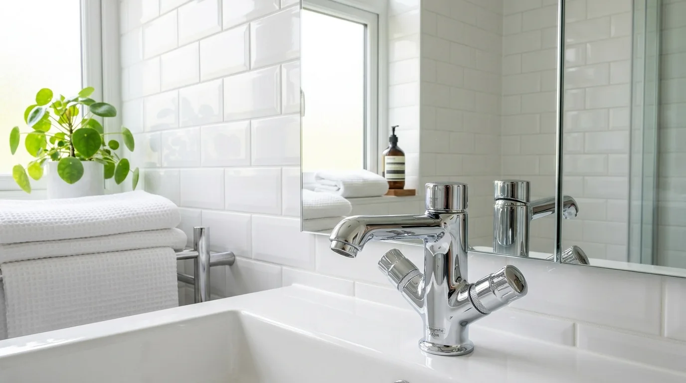 Sparkling chrome faucet after P. Suárez deep clean